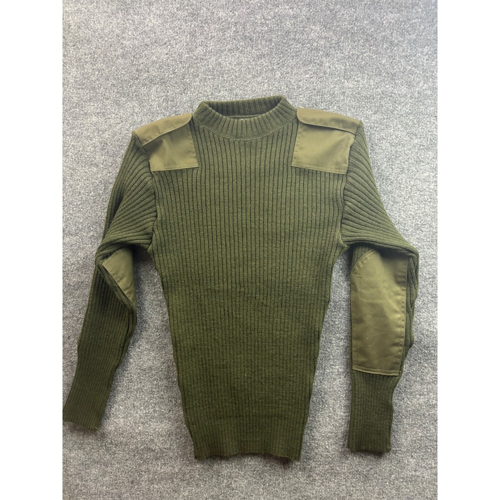 DSCP Service Sweater Mens 42 Green Wool Ribbed Epaulettes Elbow Patches